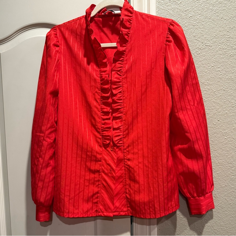 VINTAGE Jonquil red ruffle button down shirt